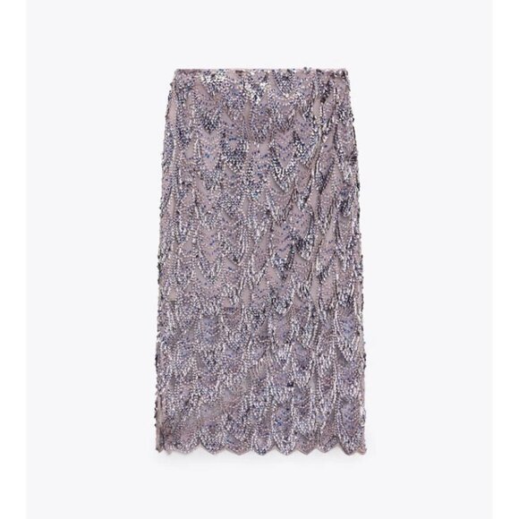 NWT Zara purple sequin and embroidered midi skirt, XS - Picture 5 of 13